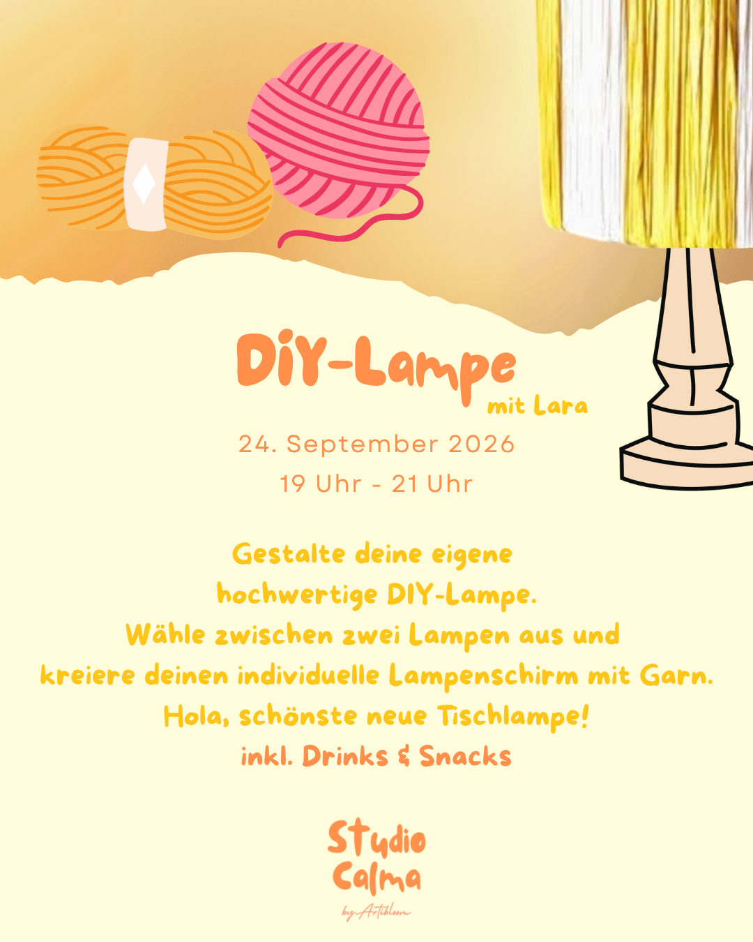 DIY-Lampe | Lampenschirm-Workshop | Gestalte deine hochwertige Tischlampe am 24. September 2026 im Kreativ-Workshop Studio Calma in Düsseldorf mit Lara