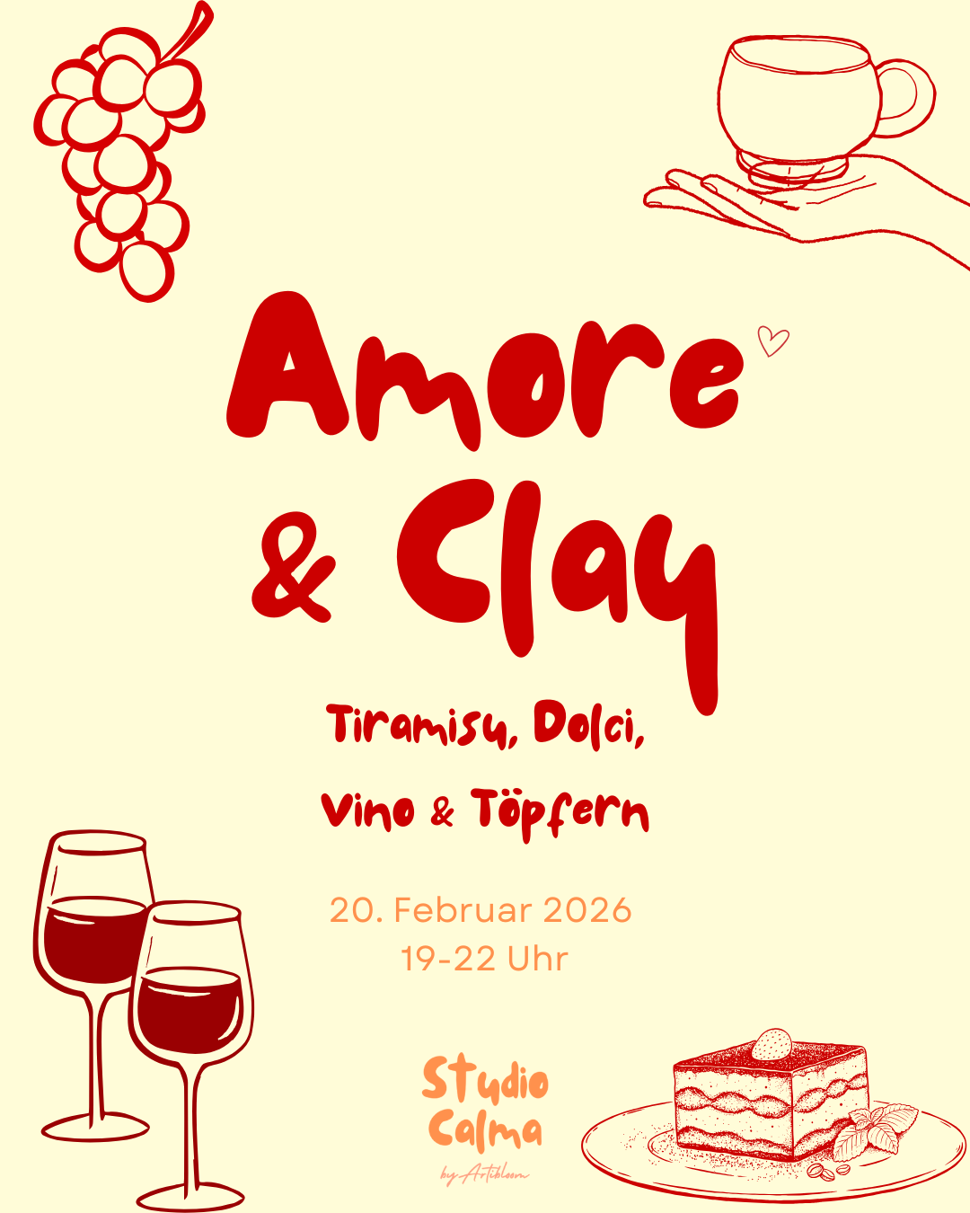Amore & Clay - Tiramisu, Dolci, Vino & Töpfern im Studio Calma in Düsseldorf am 20. Februar 2026