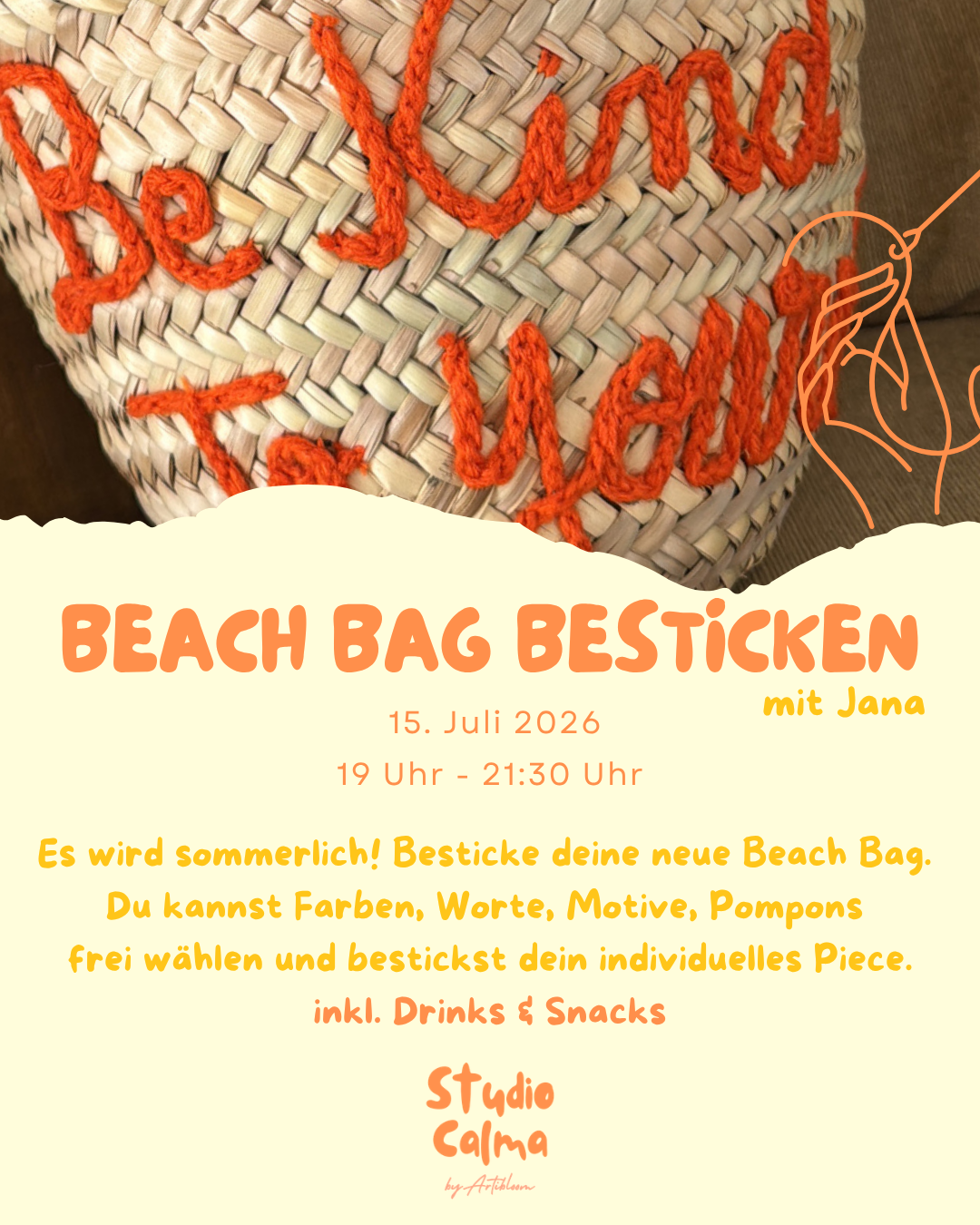 Beach Bag Besticken I 15. Juli 2026 I Workshop im Studio Calma Düsseldorf mit Jana