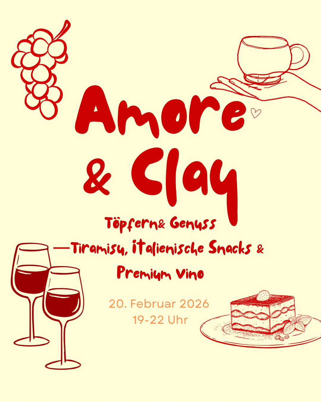Amore & Clay - Tiramisu, Dolci, Vino & Töpfern im Studio Calma in Düsseldorf am 20. Februar 2026