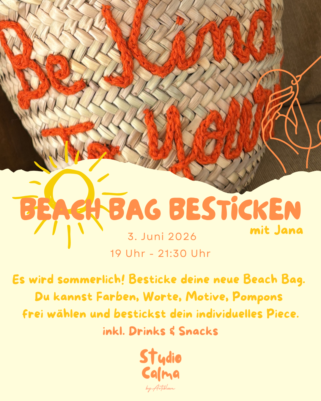 Beach Bag Besticken I 03. Juni 2026 I Workshop im Studio Calma Düsseldorf mit Jana