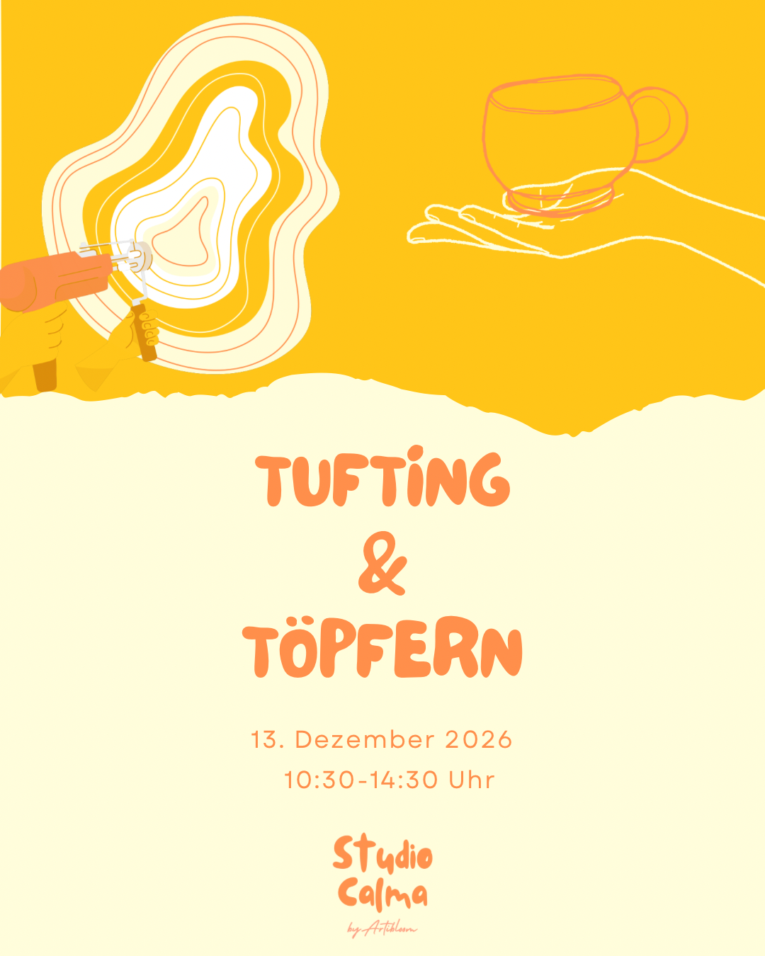 Töpfern & Tufting I 13. Dezember 2026 I 10:30-14:30 Uhr | Kombi-Workshop im Studio Calma in Düsseldorf mit Dave und Sabrina