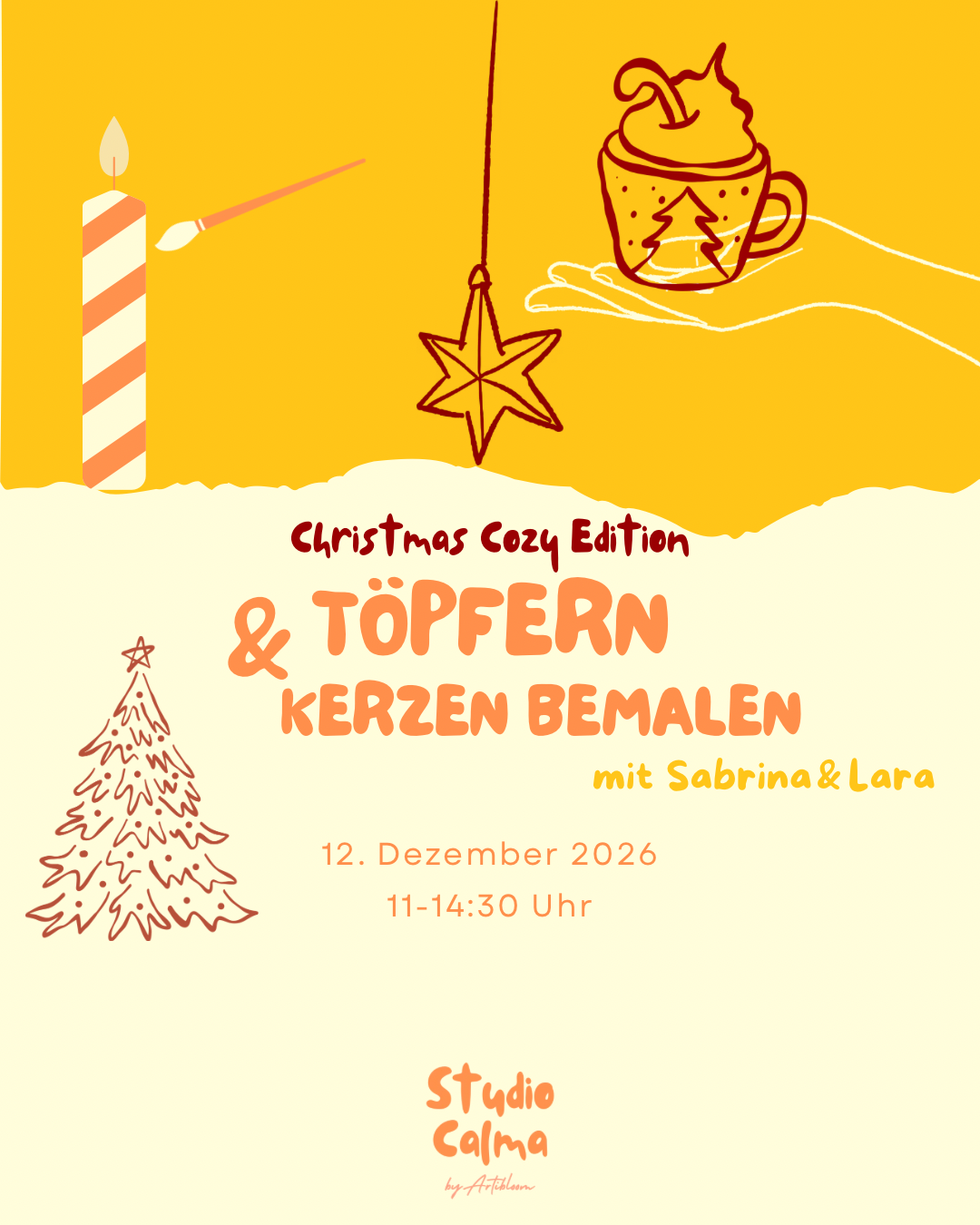 Töpfern und Kerzen bemalen I 12. Dezember 2026 I Kombi Workshop im Studio Calma in Düsseldorf mit Sabrina und Lara
