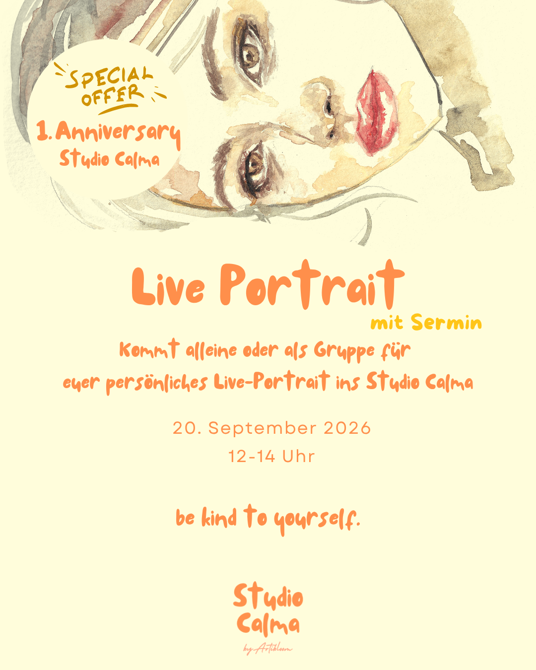 1. ANNIVERSARY SPECIAL Live-Portrait mit Sermin im Studio Calma in Düsseldorf am 20. September 2026 12-14 Uhr