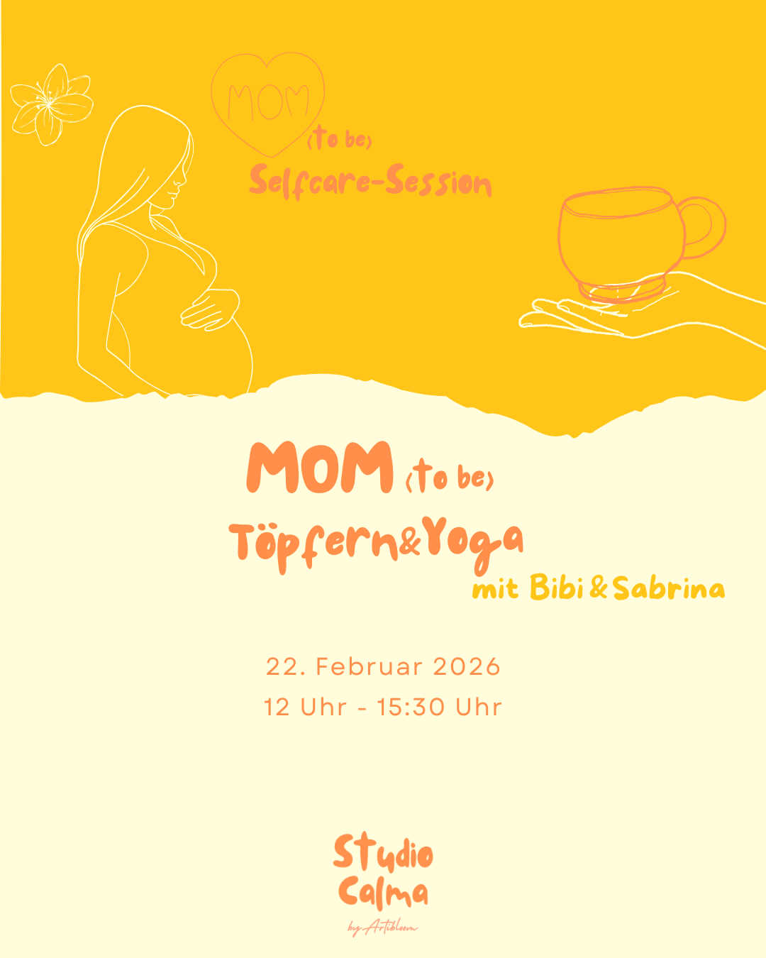 MOM (to be) Selfcare Session I Yoga & Töpfern I 22. Februar 2026 I Kombi-Workshop im Studio Calma in Düsseldorf mit Bibi und Kira
