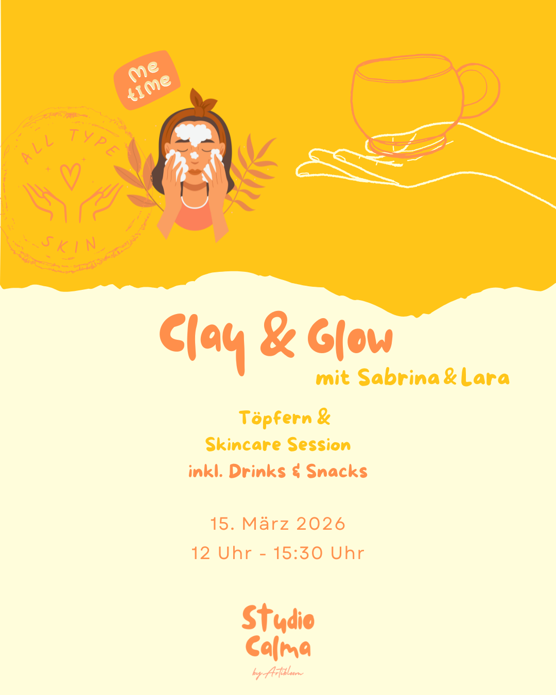 Clay & Glow I Töpfern und Skincare Session I 15. März 2026 im Studio Calma in Düsseldorf mit Sabrina und Lara