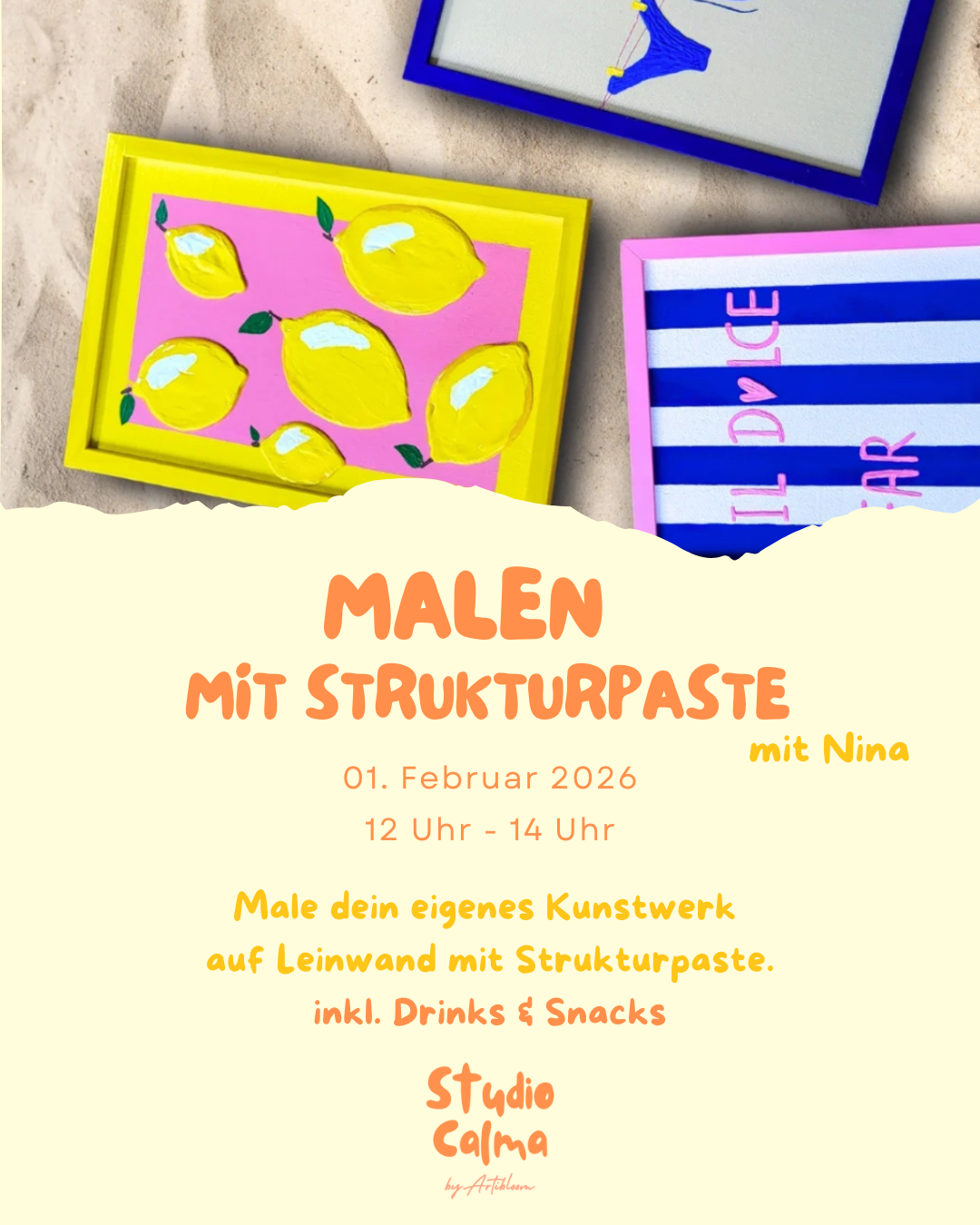 Malen mit Strukturpaste auf Leinwand I 01. Februar 2026 I Kreativ-Workshop im Studio Calma Düsseldorf mit Nina