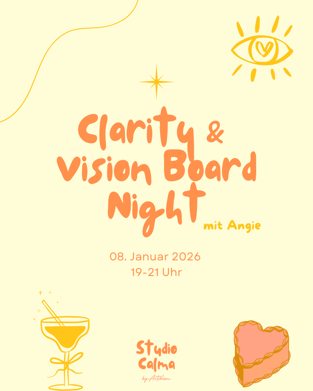 Clarity & Vision Board Night I 08. Januar 2026 I Kreativ-Workshop im Studio Calma in Düsseldorf mit Angie
