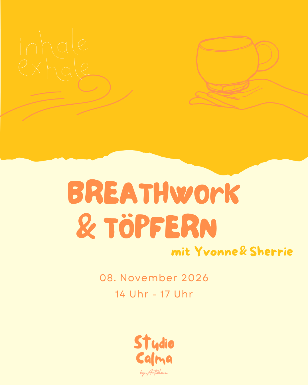 Breathwork & Töpfern I 08. November 2026 I Kombi-Workshop im Studio Calma Düsseldorf mit Yvonne und Sherrie