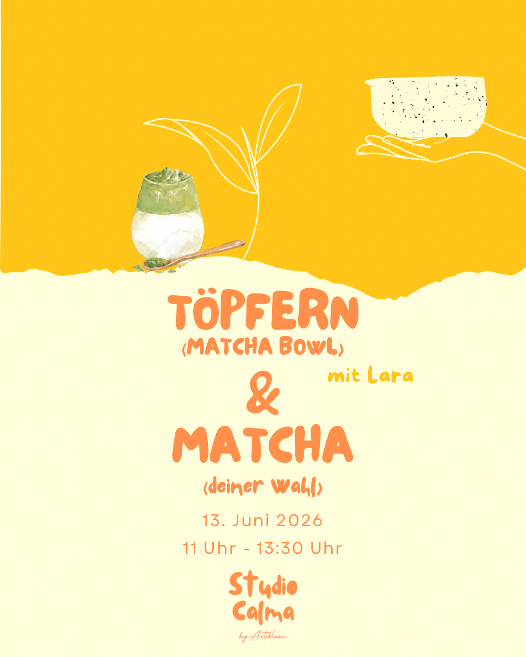 Töpfern (Matcha Bowl) & Matcha-Tasting,  I 13. Juni 2026 I Welcome Drink: Matcha Strawberry & danach Matcha-Tasting Düsseldorfer Japan-Viertel Ceremonial Grade Matcha I Kreativ-Workshop im Studio Calma in Düsseldorf mit Lara