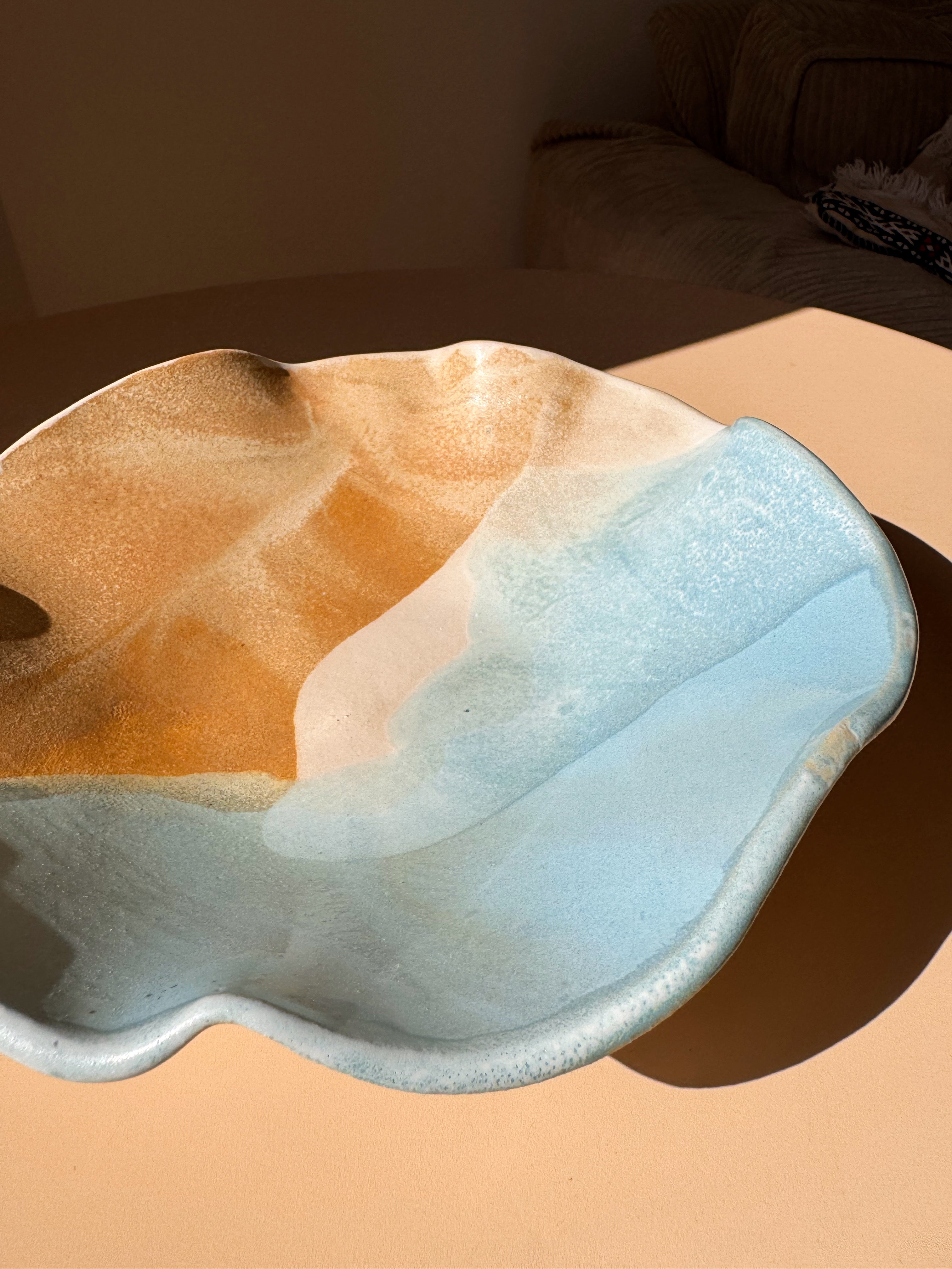 Servierschale groß FIDEZ Schale Dekoschale blau sand creme