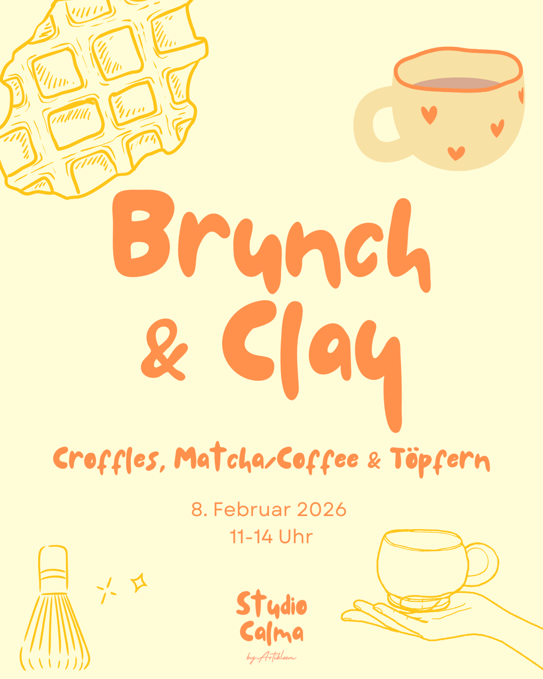 Brunch & Clay - Croffles, Matcha/Coffee & Töpfern im Studio Calma in Düsseldorf am 08. Februar 2026