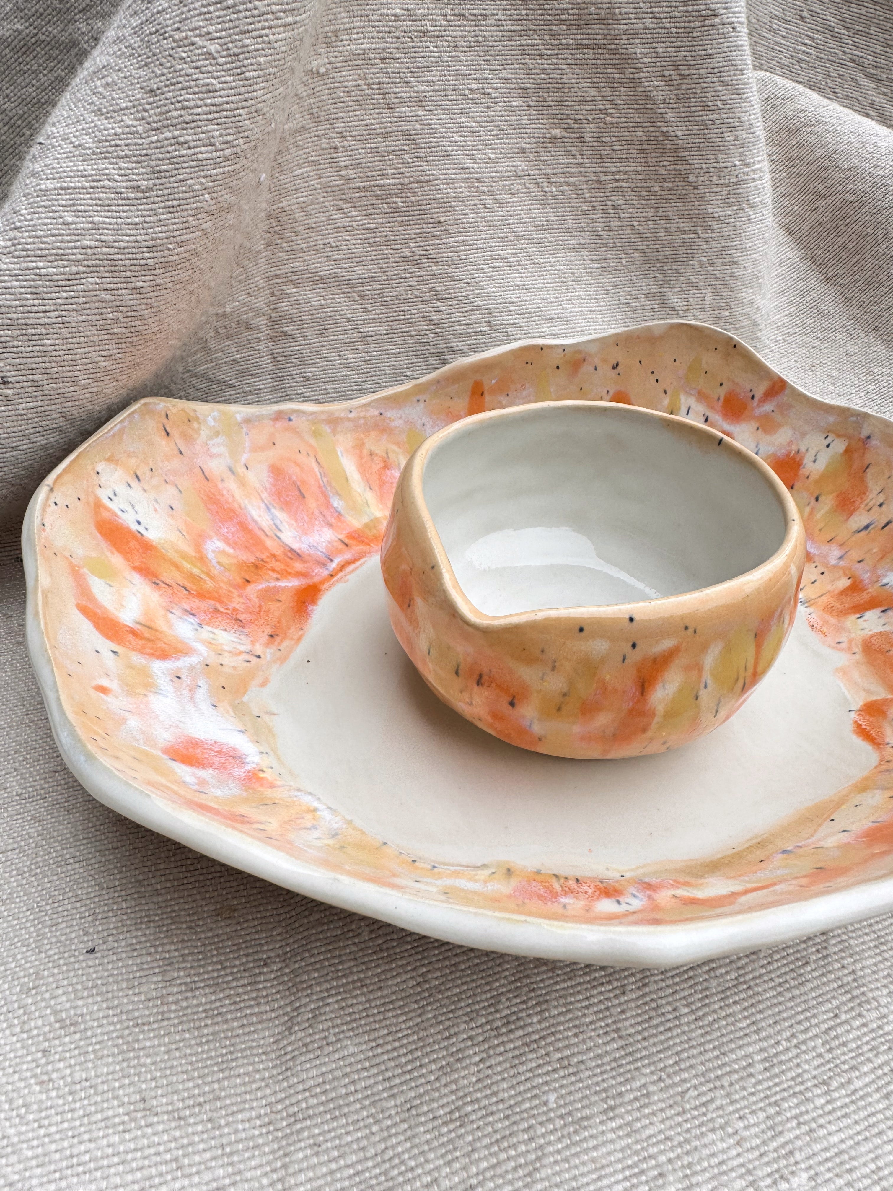 Servierschale SUNDANCE groß - gelb orange weiß - Keramik Limited Edition