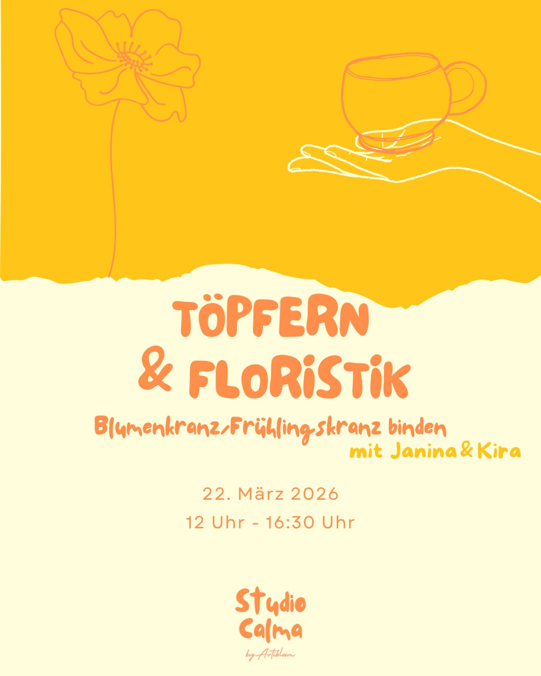 Töpfern & Blumenkranz/Frühlingskranz binden I 22. März 2026 I Kombi-Workshop im Studio Calma in Düsseldorf mit Janina und Kira