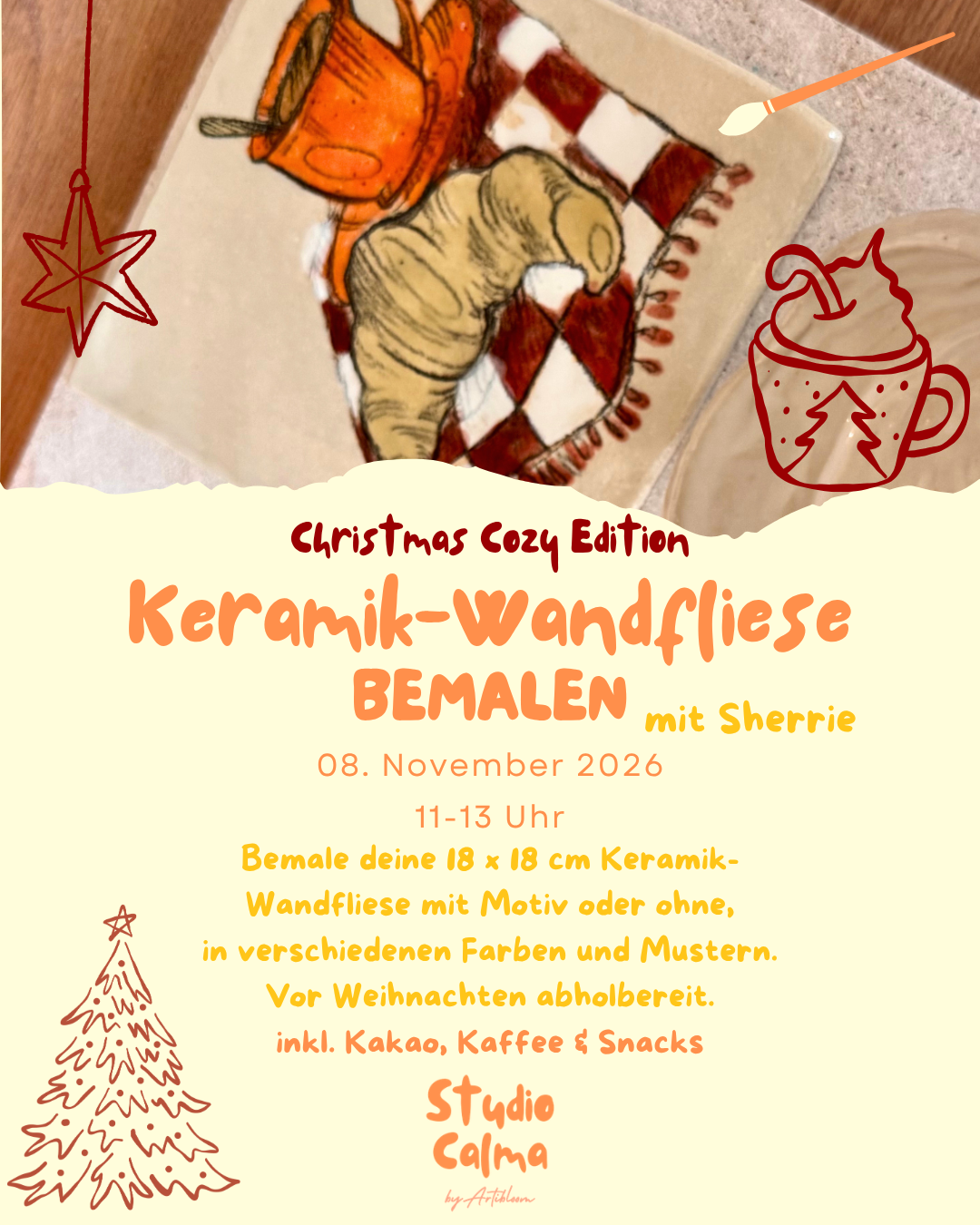 Keramik-Wandfliese Bemalen - Christmas Cozy Edition I 08. November 11-13 Uhr I Kreativ-Workshop im Studio Calma in Düsseldorf mit Sherrie