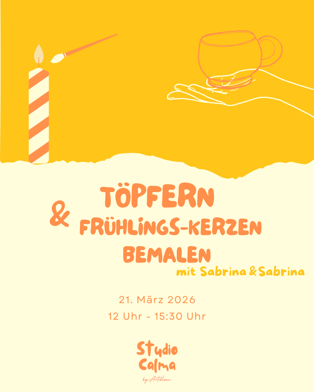 Töpfern und Frühlings-Kerzen bemalen I 21. März 2026 I Kombi Workshop im Studio Calma in Düsseldorf mit Sabrina und Sabrina
