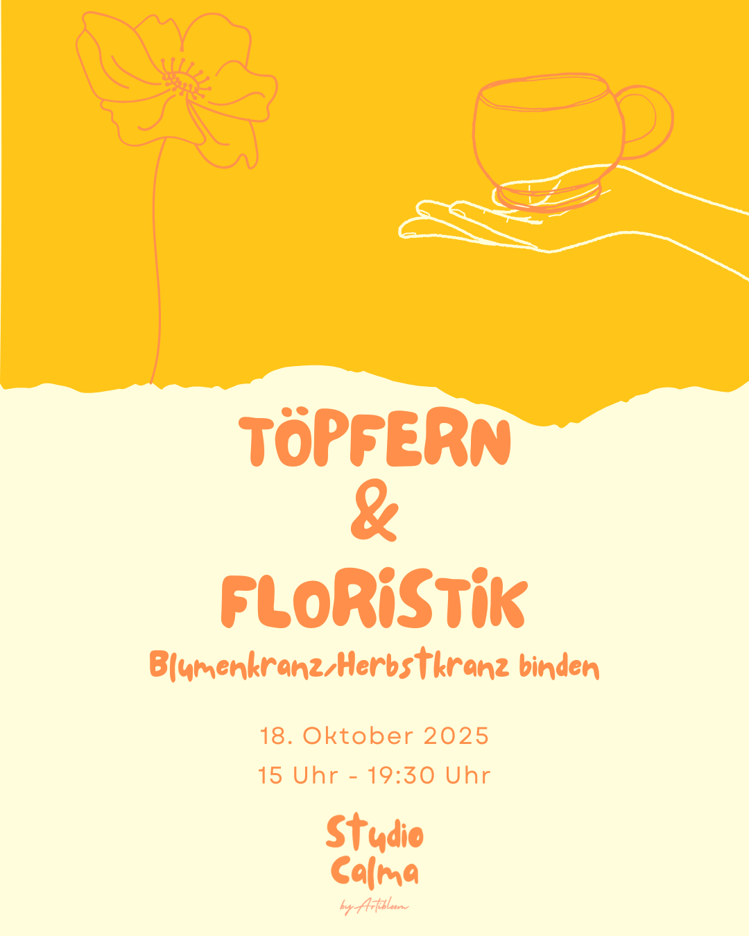 Töpfern & Blumenkranz (Herbstkranz) binden I 18. Oktober 2026 I Kombi-Workshop im Studio Calma in Düsseldorf mit Janina und Sabrina