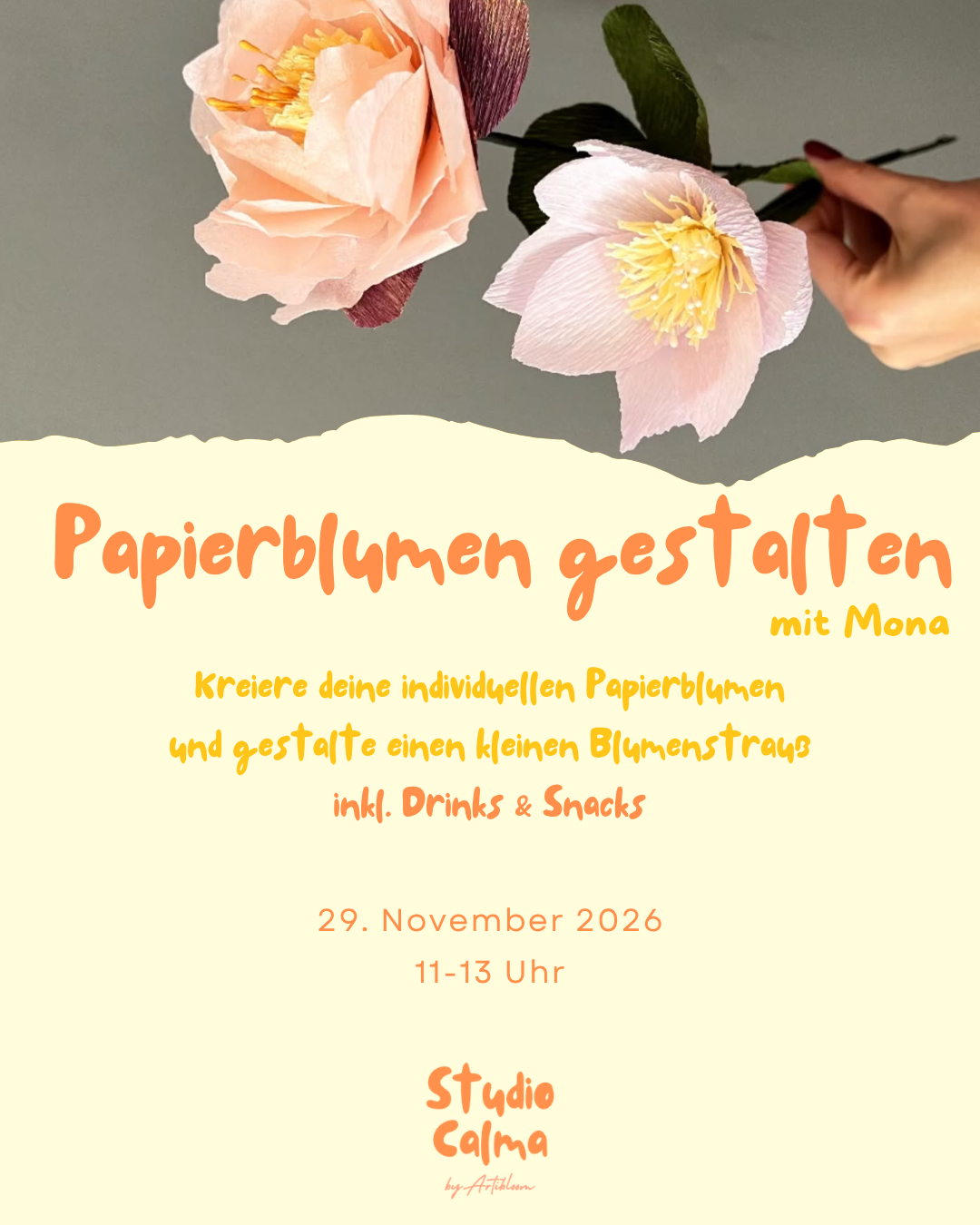 Papierblumen kreieren mit Mona im Studio Calma in Düsseldorf I 29. November 2026 11-13 Uhr Paperflower Bouquet / Papierblumen Blumenstrauß Kreativ-Workshop