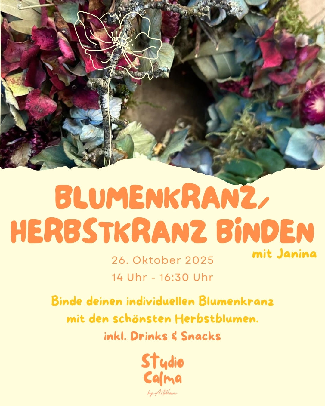 Blumenkranz/Herbstkranz binden I 26. Oktober 2025 I Workshop im Studio Calma in Düsseldorf mit Janina