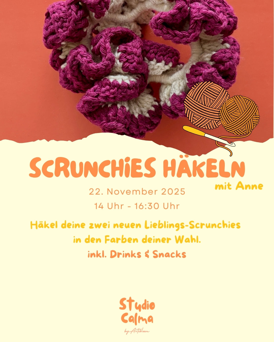 Scrunchies häkeln I 22. November 2025 I Workshop im Studio Calma in Düsseldorf mit Anne