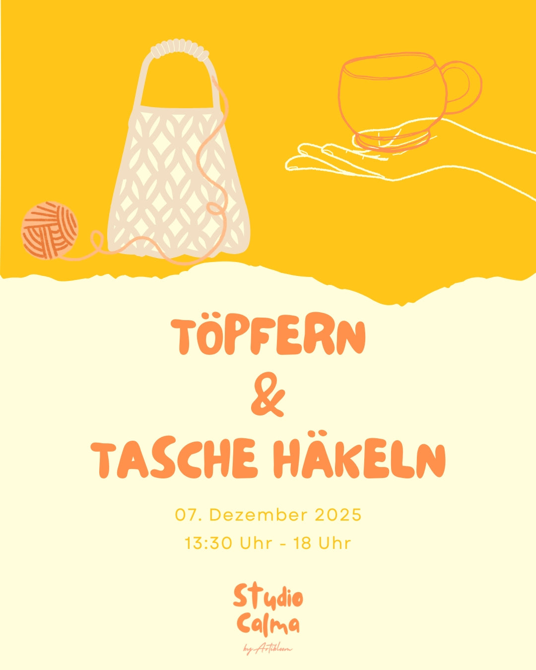 Töpfern & Tasche Häkeln I 07. Dezember 2025 I Kombi-Workshop im Studio Calma in Düsseldorf mit Jana und Lara