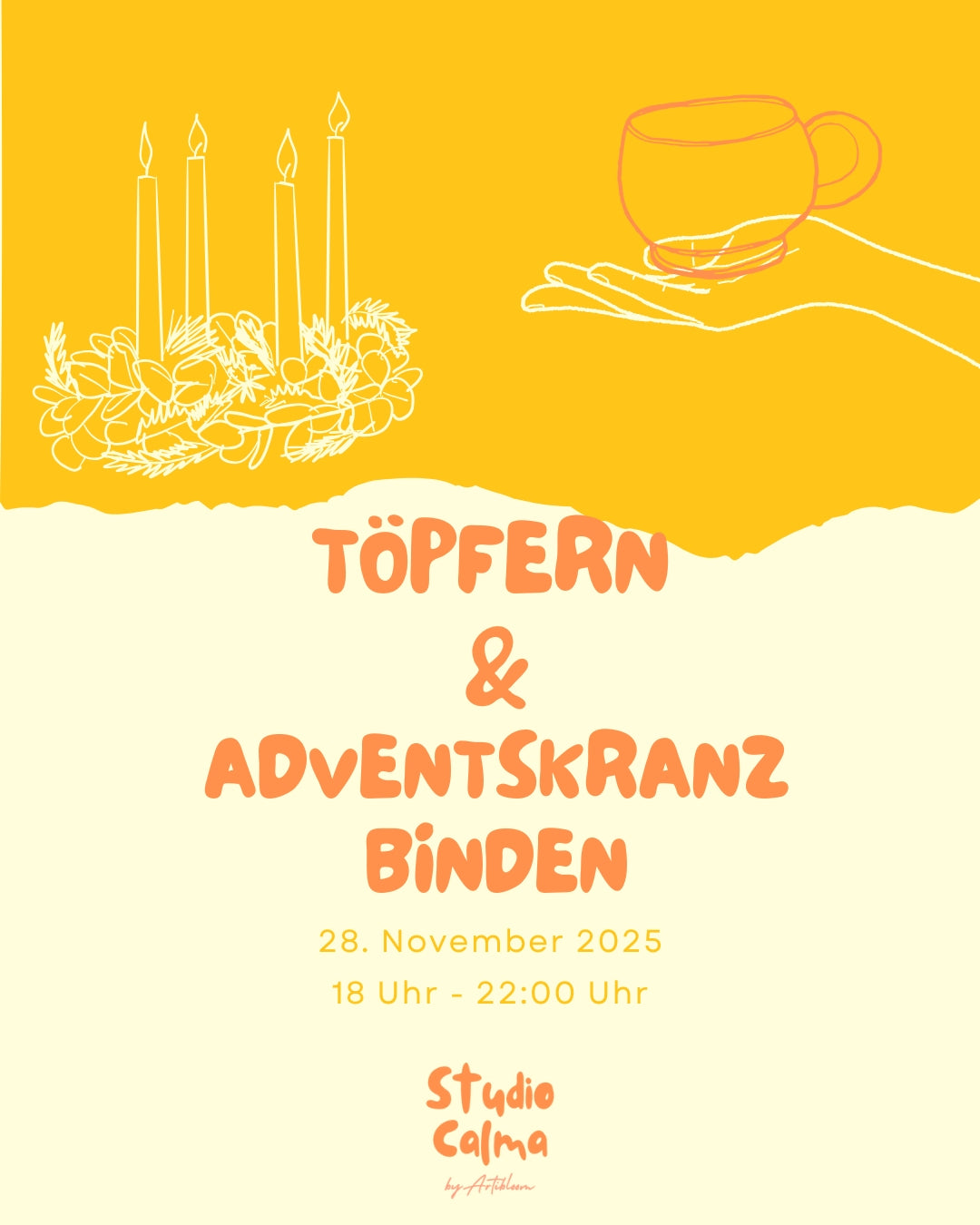 Töpfern & Adventskranz binden I 28. November 2025 I Kombi-Workshop im Studio Calma mit Mona und Lara
