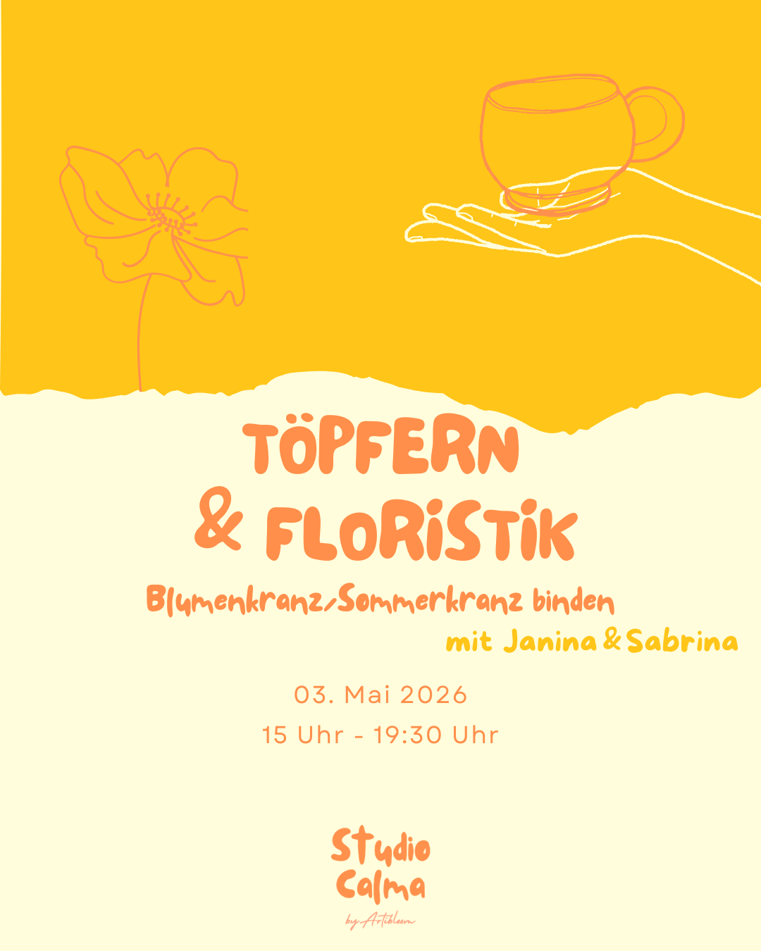 Töpfern & Blumenkranz/Sommerkranz binden I 03. Mai 2026 I Kombi-Workshop im Studio Calma in Düsseldorf mit Janina und Sabrina