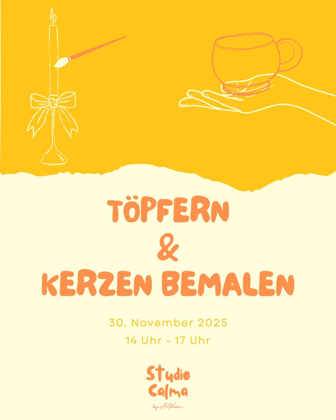 Töpfern und Kerzen bemalen I 30. November 2025 I Kombi Workshop im Studio Calma in Düsseldorf mit Sabrina und Lara