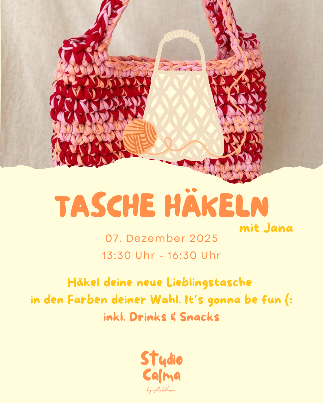 Tasche Häkeln I 07. Dezember 2025 I Workshop im Studio Calma in Düsseldorf mit Jana