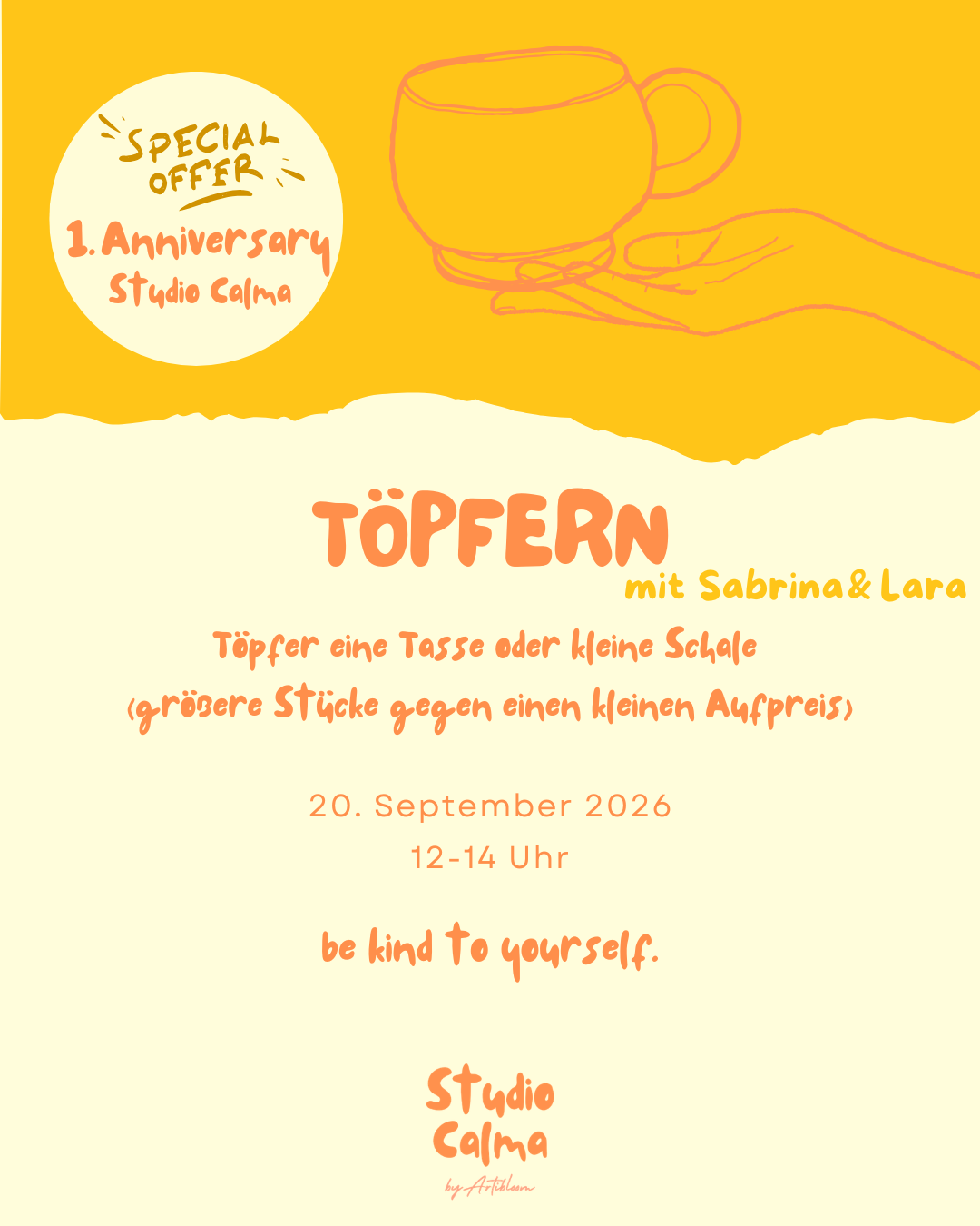 1. ANNIVERSARY SPECIAL  Töpfern mit Lara & Sabrina im Studio Calma in Düsseldorf 20. September 2026 12-14 Uhr