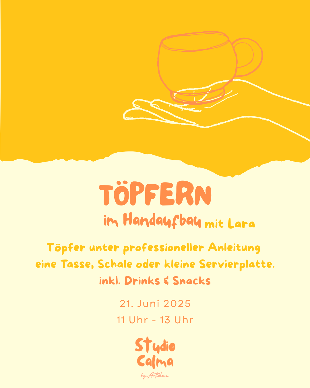 Töpfern (Handaufbau) I 21. Juni 2026 11 - 13 Uhr I Kreativ-Workshop im Studio Calma in Düsseldorf mit Lara