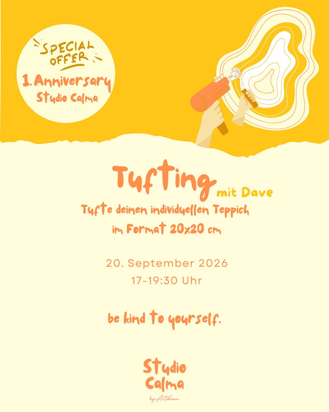 1. ANNIVERSARY SPECIAL - Tufting mit Dave im Studio Calma in Düsseldorf am 20. September 2026 17-19:30 Uhr